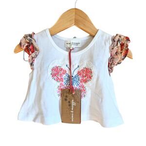 NEW! Mimi & Maggie Butterfly Ruffle TShirt Baby Girl Size 6/9 Months
